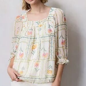 LC Lauren Conrad Henley Puff Sleeve Peasant Top